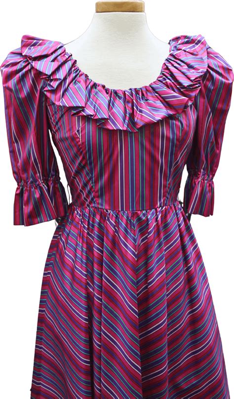 Vintage 70s Candy Striped Puff Sleeve Dress By Act I Shop Thrilling