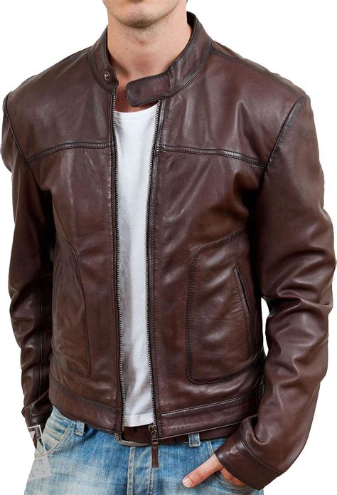 Mens Chestnut Brown Leather Jacket Size Xl 44 Long Fit Sleeve