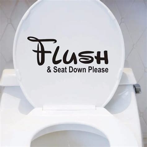 Flush And Seat Down Please Toilet Bathroom Funny Text Stickers Decoration