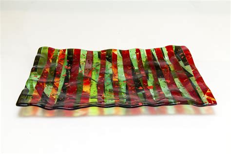 Striped Christmas Platter By Varda Avnisan Art Glass Platter Artful Home