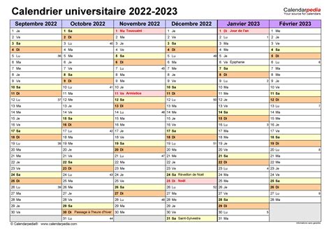 Calendrier Universitaire 2022 2023 Excel Word Et Pdf