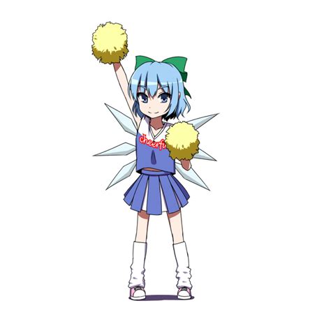 Safebooru Blue Eyes Blue Hair Cheerleader Cirno Midriff Pom Poms Seren Staphy Short Hair