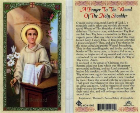 2 Prayer Cards Saint Bernard A Prayer To The Wound Of The Holy Shoul
