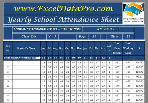 Download Yearly School Attendance Sheet Excel Template Exceldatapro