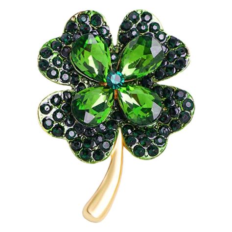 R2le Four Leaf Clover Rhinestone Brooch Elegant Silver Crystal