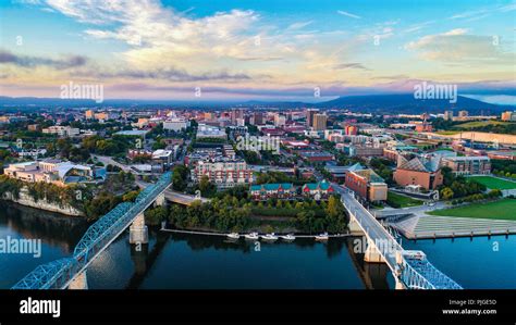 Drone Aerial View Of Downtown Chattanooga Tennessee Tn Skyline And