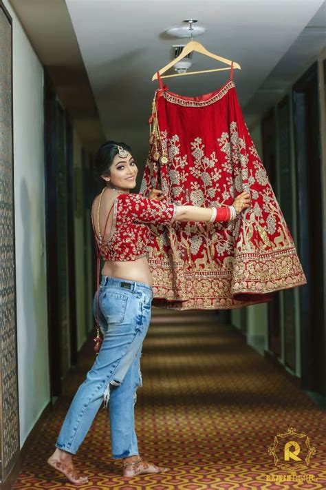 Photo Of Cute Bride In Jeans And Red Lehenga Atelier Yuwa Ciao Jp