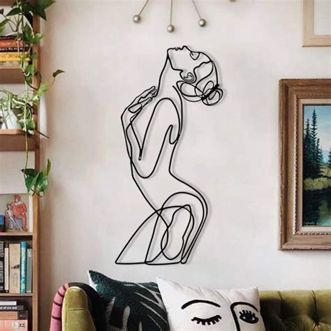 Minimalist Line Art Naked Woman Wall Art Metal Wall Etsy