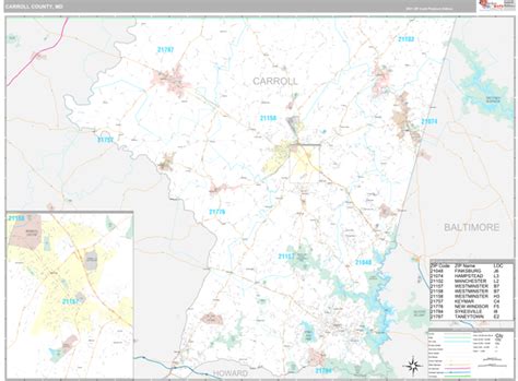 Carroll County Md Zip Code Wall Map Premium Style By