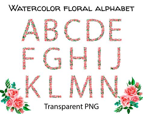 Rose Pink Peach Alphabet Watercolor Floral Clip Art Floral Etsy