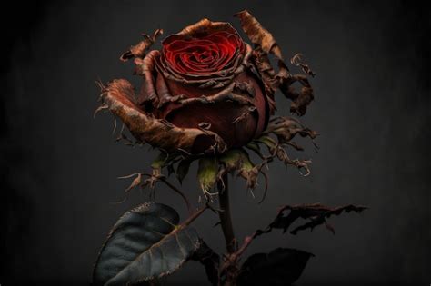 Premium Photo Sad Red Rose Dried And Aged With Time In Closeup And