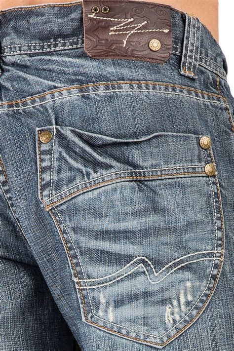 Level 7 Mens Relaxed Straight Whiskering Distressed Medium Blue Jean