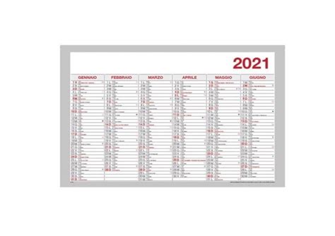 Tabella Calendario Semestrale 2021 Cm 48x33 Carta Shop