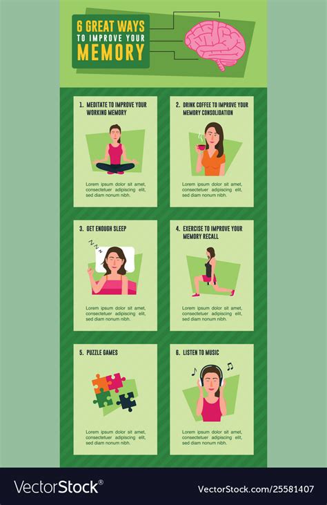 6 Great Ways To Improve Your Memory Infographic Vector Image