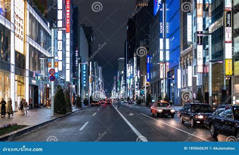 Ginza Street At Night Tokyo Japan Editorial Stock Image Image Of