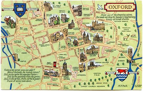 Postcard Map Of Oxford Oxford Map Places Of Interest Oxford