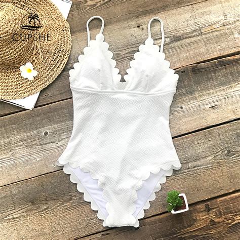 Cupshe White One Piece Scalloped Swimsuit Women Solid Tied Monokini