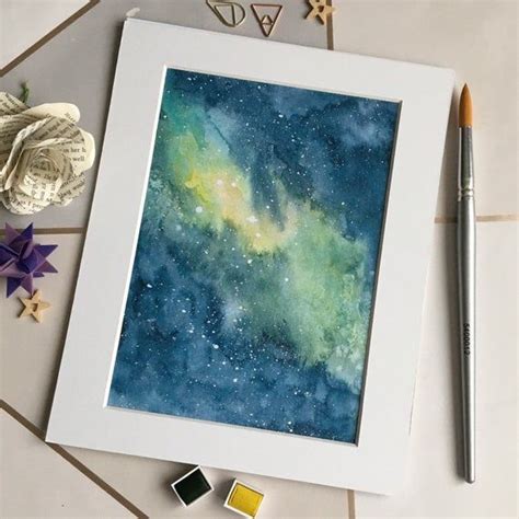 Watercolour Galaxy Art Print Green And Yellow Nebula Etsy