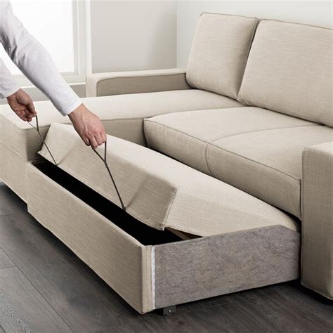 This sofa bed is not just a sofa and a bed but also a storage cabinet! VILASUND Narożnik z funkcją spania - Hillared beżowy - IKEA