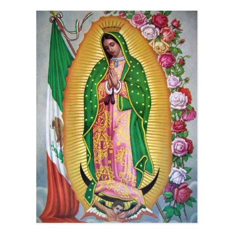 Our Lady Of Guadalupe With Mexican Flag Postcard In 2020 Mexican Culture Art