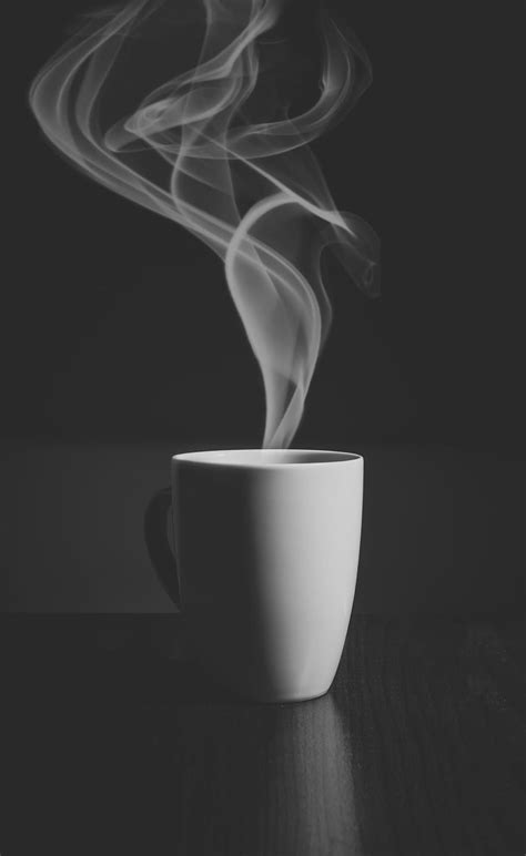 White Mug Gray Surface Steam Ceramic Smoke Coming Coffee Cup