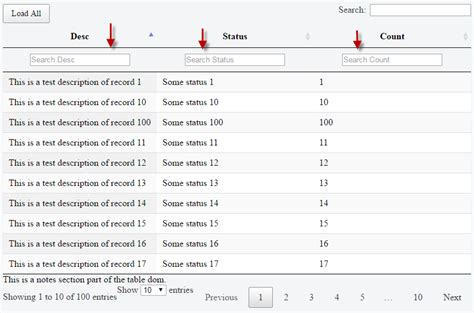 Javascript Jquery Datatable Column Level Filters On Top And Fixed Height Not Working