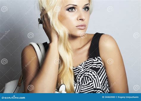 fashionable beautiful blond woman with with handbag shopping stock image image of amazing
