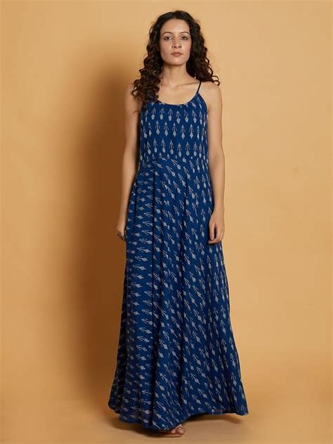 Buy Grey Blue Cotton Ikat Dress 204indrindr10 Theloom