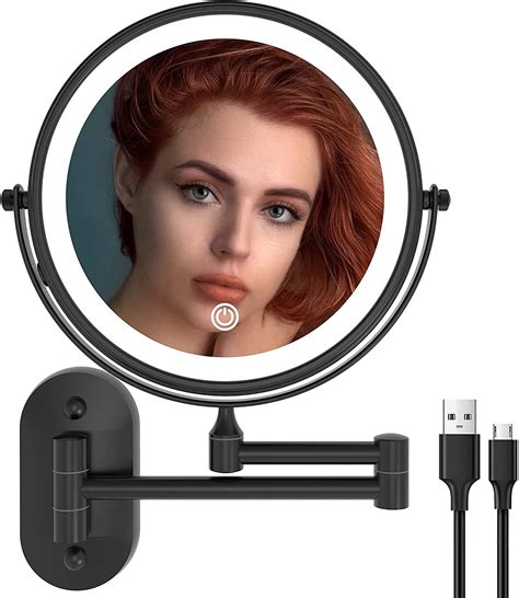 Led Wall Mount Makeup Mirror With 10x Magnification Extendable Double Sided Lighted Magnifying