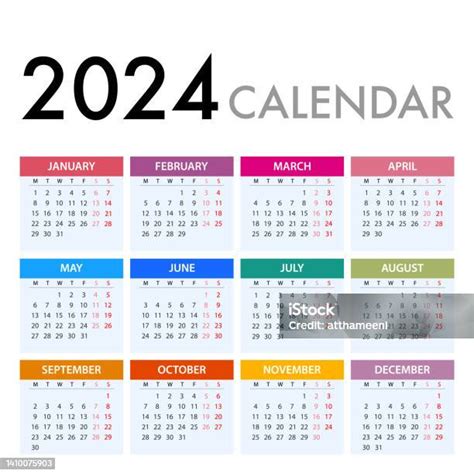 Calendrier 2024 Sur Fond Blanc La Semaine Commence Le Lundi Vecteurs