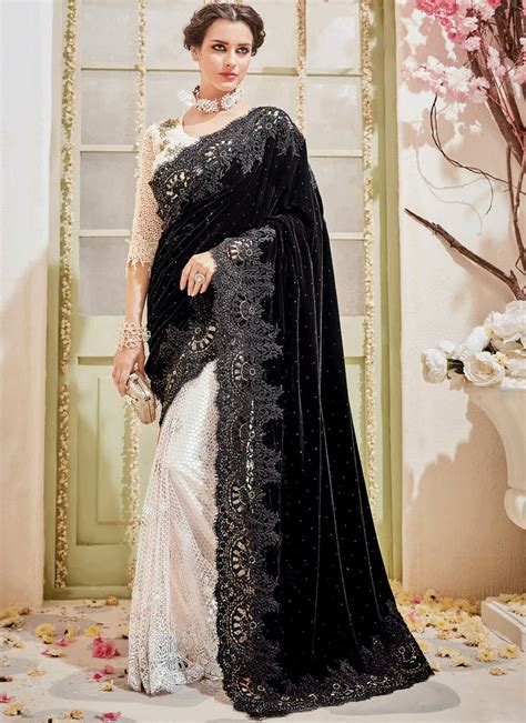 Black N White Embellished Designer Wedding Saree Black And White Saree Saree Designs Party