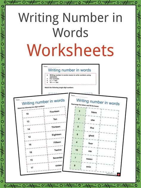 Writing Numbers In Words Worksheets Numerals And Number Words