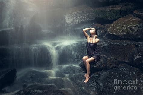 Beautiful Asian Woman In Waterfall Photograph By Sasin Tipchai Pixels