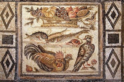 Floor Mosaic Depicting Birds Fish And Fruit Basket Opus Vermiculatum