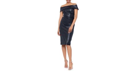 Xscape Off The Shoulder Faux Leather Cocktail Dress In Blue Lyst