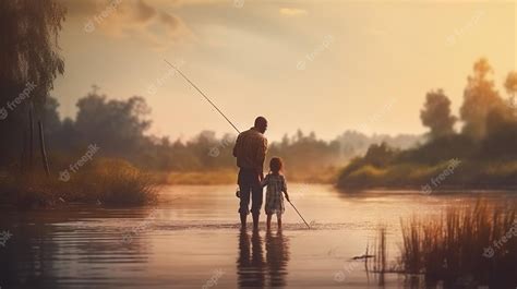 Una Escena Serena Que Captura A Un Padre Y Su Hija Pescando Juntos