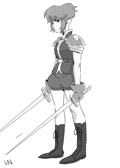 An Anime Character Holding Two Swords In One Hand And Wearing Boots On The Other Side
