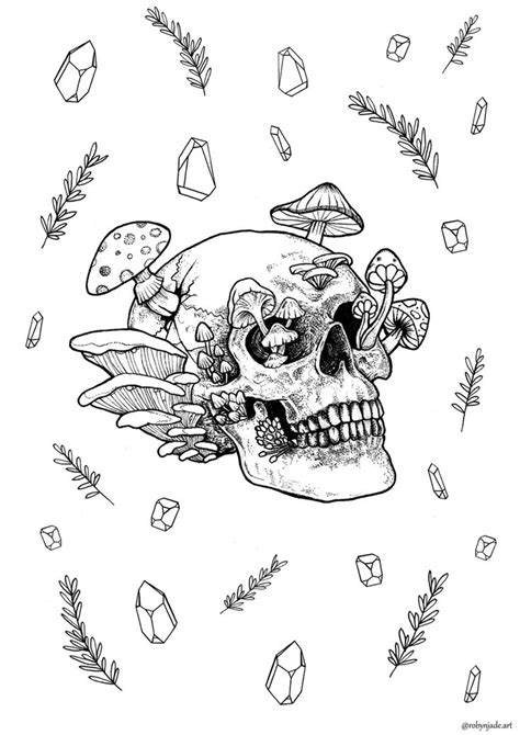 Skull And Mushrooms Colouring Page Etsy In 2022 Coloring Pages Skull