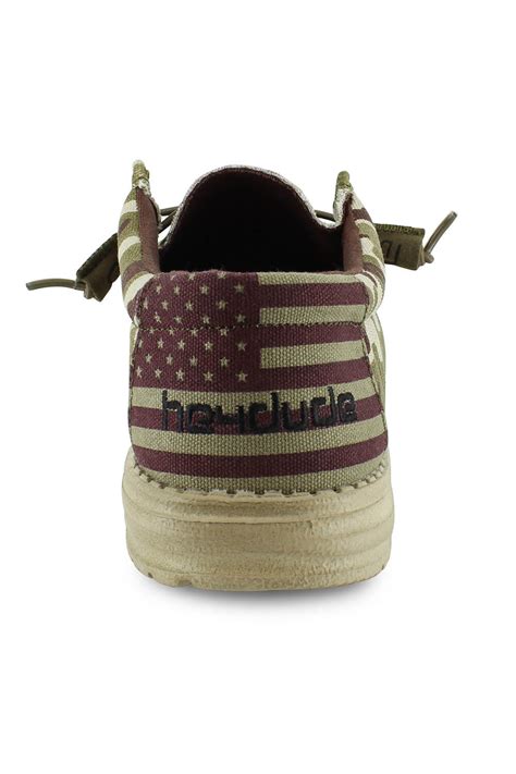 Hey Dude Shoes Mens Wally Canvas Shoes In Camo Flag Brown Gliks
