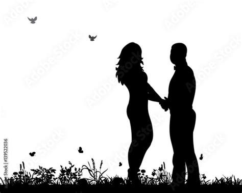 Silhouette Man And Woman Holding Hands Acheter Cette Illustration