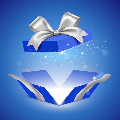 Unfolded Blue T Box With Silver Ribbon And Glitter Light Shining