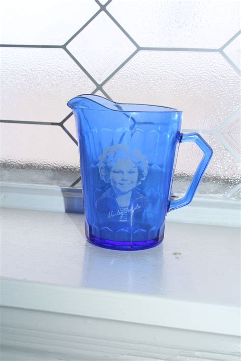 S Shirley Temple Pitcher Vintage Cobalt Blue Glass