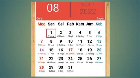 Kalender Jawa Besok Bulan Agustus 2022 Tanggal 10 Rabu Pon