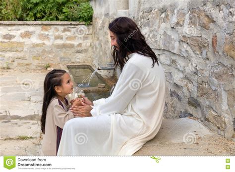 Jesus Praying With A Little Girl Stock Image Image Of Adult Biblical