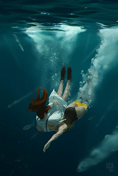 lucia hsiang women diving artwork underwater wallpaper resolution 1288x1920 id 1179817