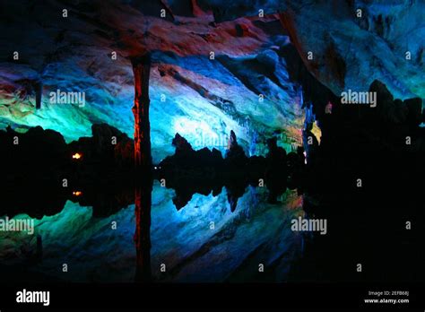 Reflection Of Rocks In Water Seven Star Cave Guilin China Stock