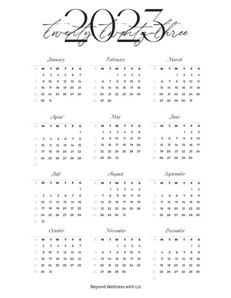2023 Yearly Calendar Printable Calendar Downloadable Etsy