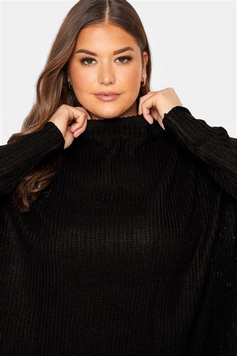 plus size curve black oversized step hem knitted jumper yours clothing