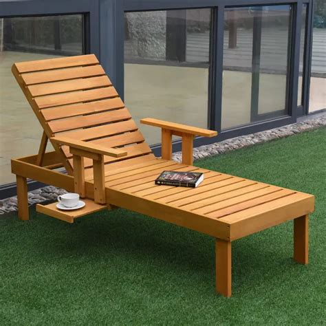 Giantex Patio Chaise Sun Lounger Outdoor Furniture Garden Side Tray Deck Chair Modern Wood Beach