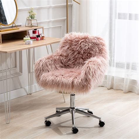 Vanity Chair Fluffy Fuzzy Desk Chair Swivel Adjustable Armless Home Of